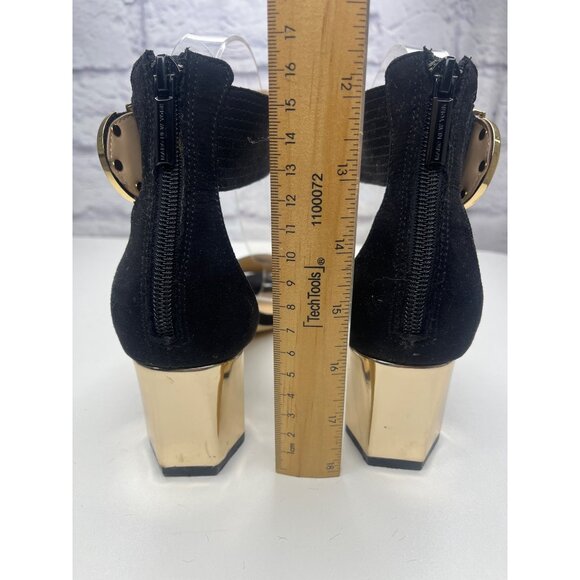 Andrew Marc New York Woman's Sandals Black Gold Heel Size 6 Harper Style - Picture 6 of 11